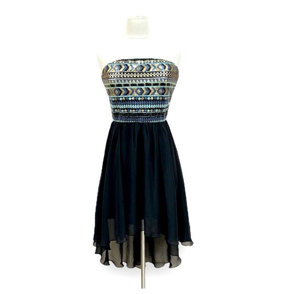 Charlotte Russe Black Gold Sequin Strapless High Low Dress Size Medium - Picture 1 of 11